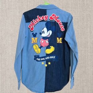 Disney Mickey Mouse "The One & Only" two-tone denim button-down shirt Unisex /XS